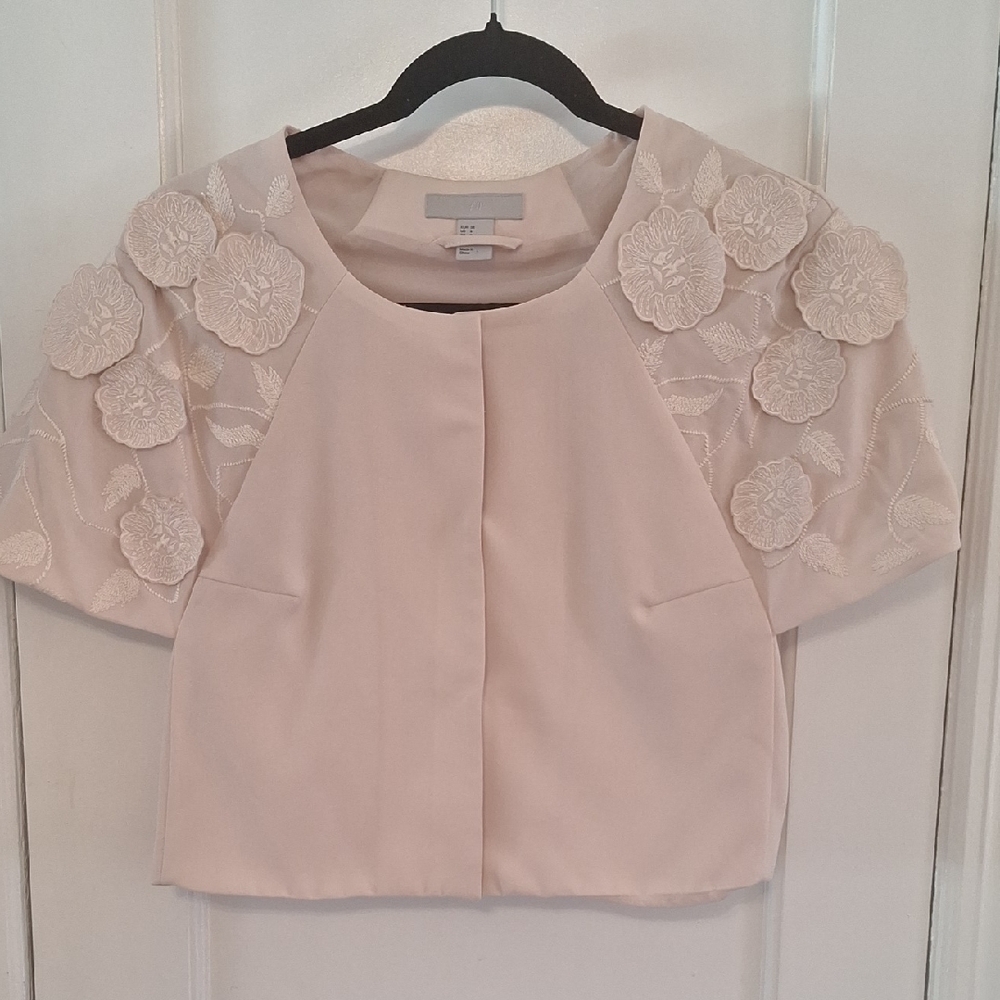 H &M  blush Floral Embroidered Blouse size 8
